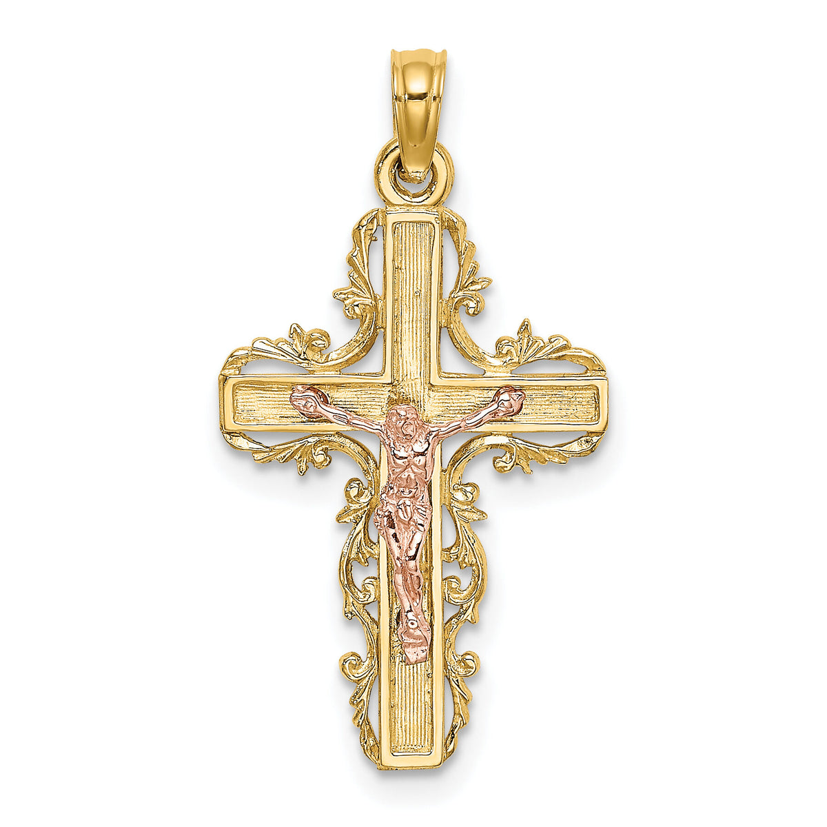 14k Two-Tone w/ Lace Trim Crucifix Charm-K9055
