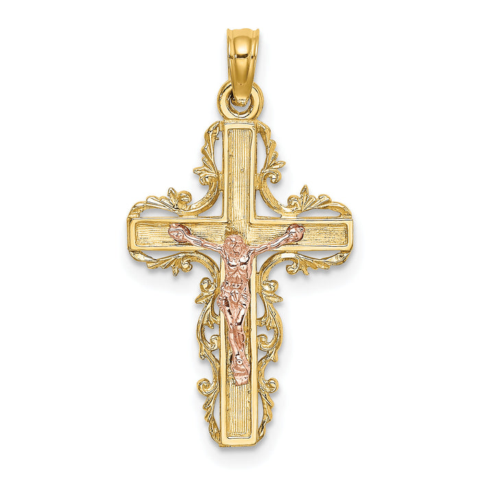14k Two-Tone w/ Lace Trim Crucifix Charm-K9055