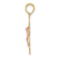 14K Two-Tone Crucifix W/ Scallop Trim Charm-K9056