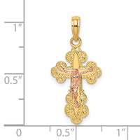 14K Two-Tone Crucifix W/ Scallop Trim Charm-K9056