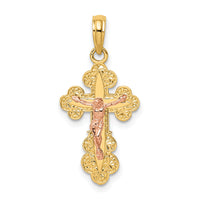 14K Two-Tone Crucifix W/ Scallop Trim Charm-K9056