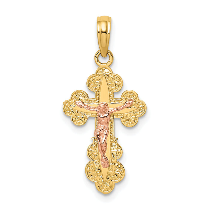 14K Two-Tone Crucifix W/ Scallop Trim Charm-K9056