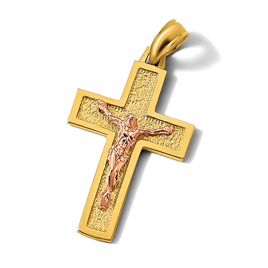 14K Two-Tone Latin Crucifix Charm-K9057