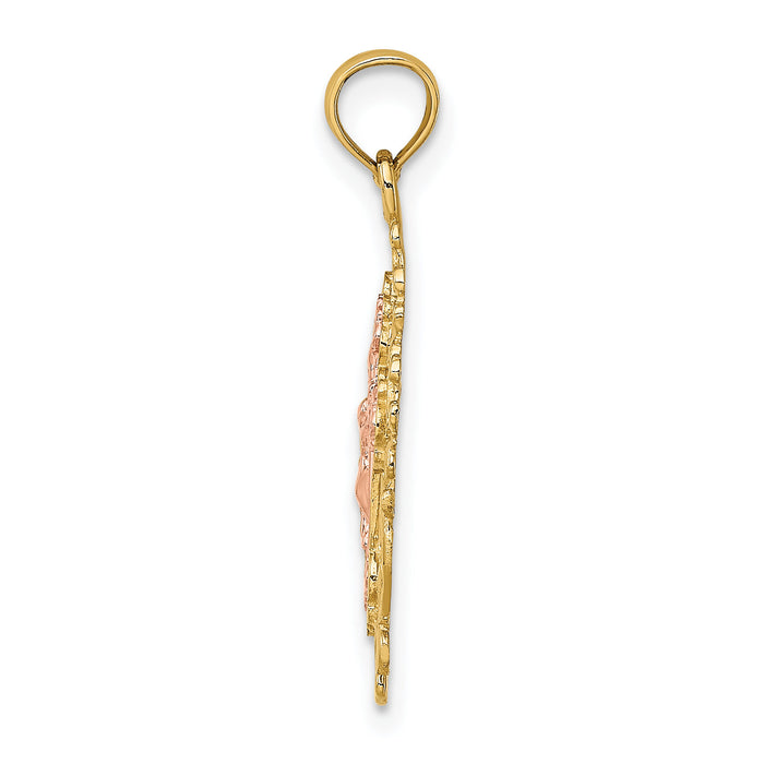14k Two Tone w/ Lace Trim Crucifix Charm-K9058