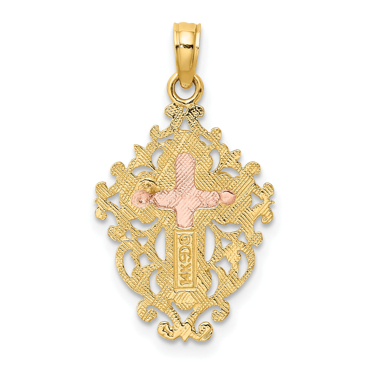 14k Two Tone w/ Lace Trim Crucifix Charm-K9058