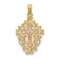 14k Two Tone w/ Lace Trim Crucifix Charm-K9058