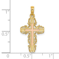 14K Two-Tone w/ Lace Trim Cross Charm-K9059