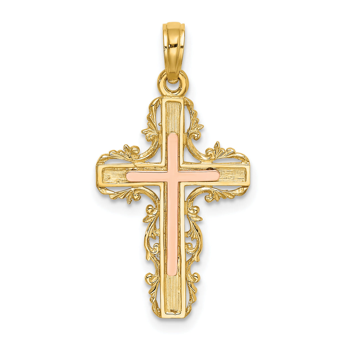 14K Two-Tone w/ Lace Trim Cross Charm-K9059