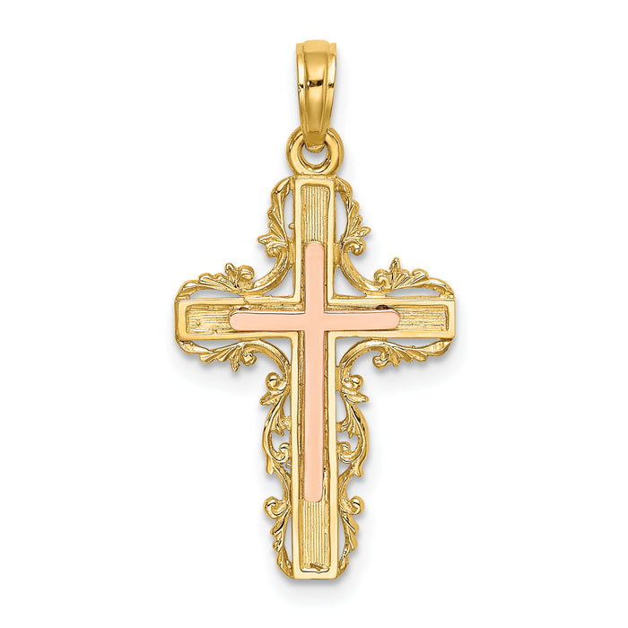 14K Two-Tone w/ Lace Trim Cross Charm-K9059