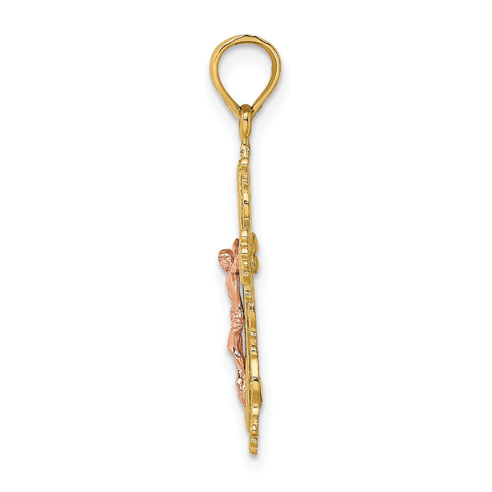 14K Two-Tone Crucifix W/ Lace Trim Charm-K9061