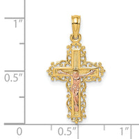 14K Two-Tone Crucifix W/ Lace Trim Charm-K9061