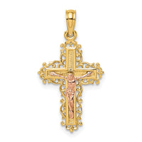 14K Two-Tone Crucifix W/ Lace Trim Charm-K9061