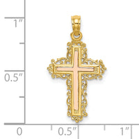 14K Two-Tone Cross w/ Lace Trim Charm-K9062