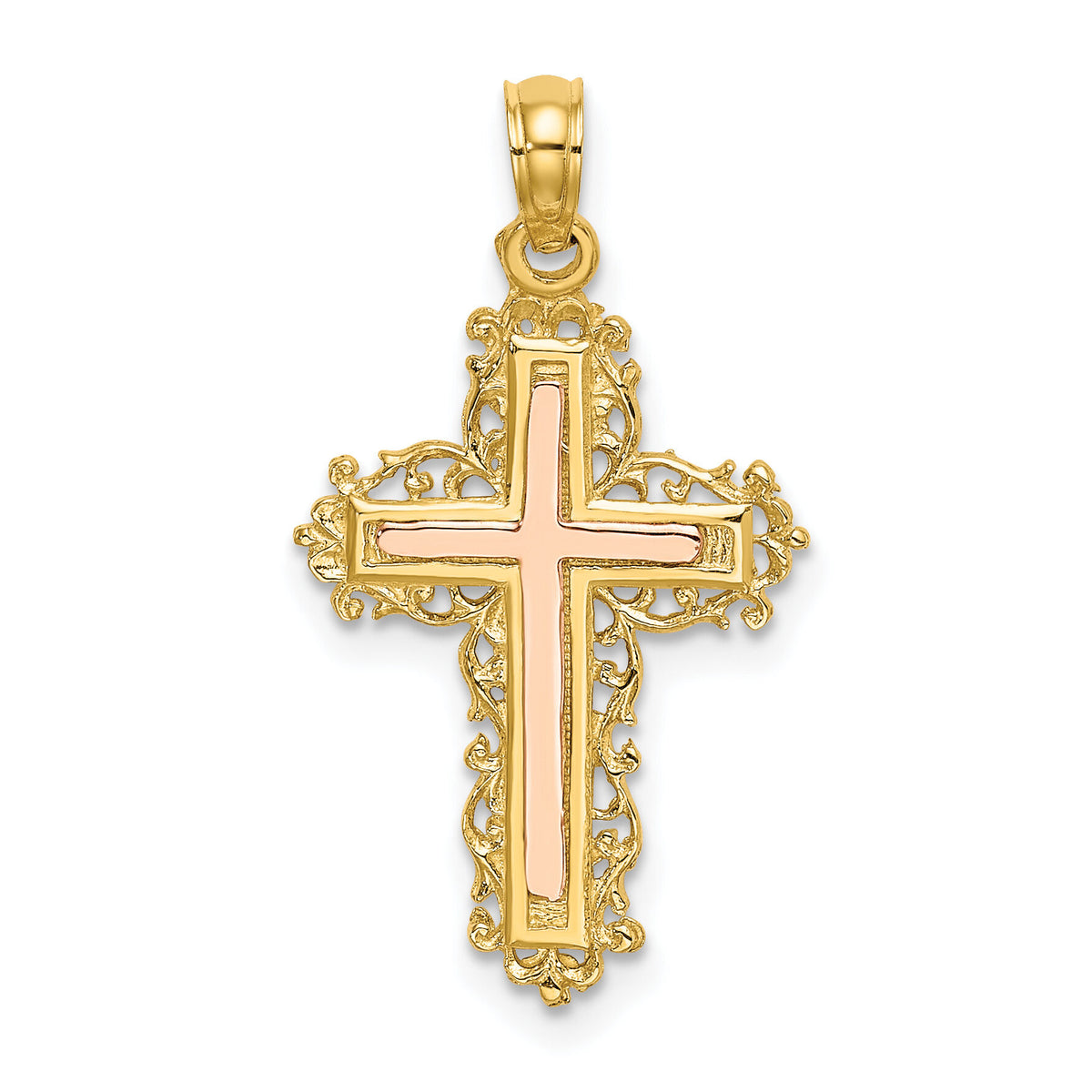 14K Two-Tone Cross w/ Lace Trim Charm-K9062