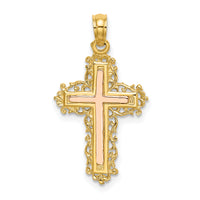 14K Two-Tone Cross w/ Lace Trim Charm-K9062