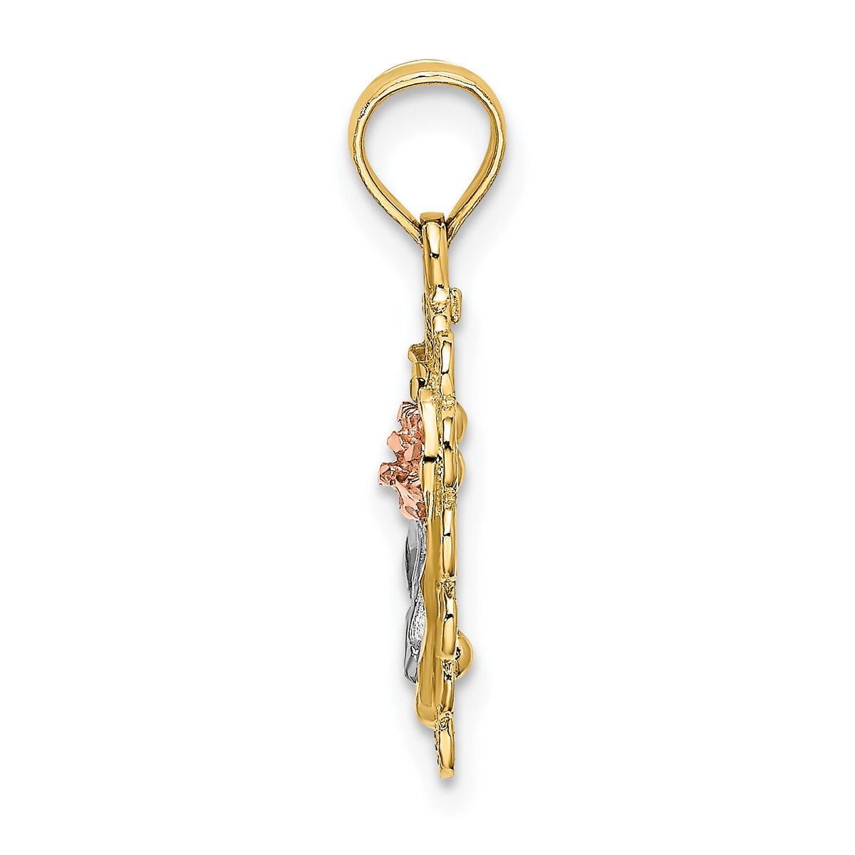 14k Two-tone White Rhodium Heart w/ Rose and Lace Trim Charm-K9065