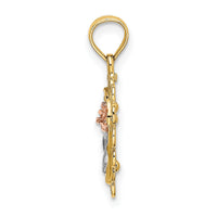 14k Two-tone White Rhodium Heart w/ Rose and Lace Trim Charm-K9065