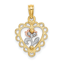14k Two-tone White Rhodium Heart w/ Rose and Lace Trim Charm-K9065