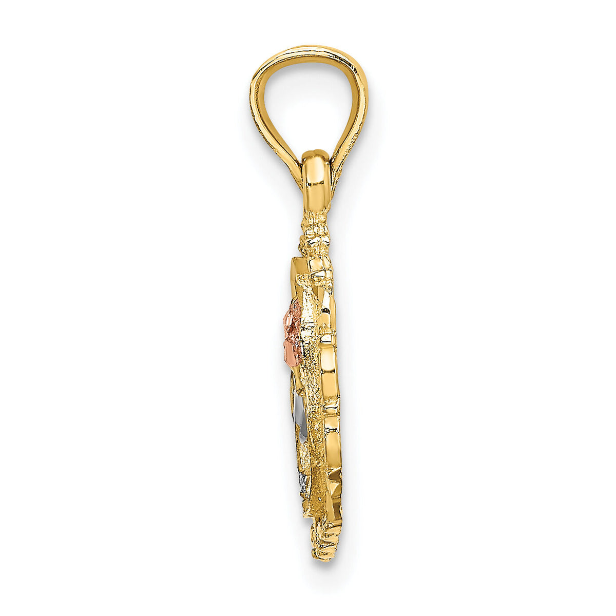14K Two-tone w/White Rhodium Rose In Oval Frame Charm-K9066