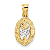 14K Two-tone w/White Rhodium Rose In Oval Frame Charm-K9066