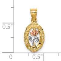14K Two-tone w/White Rhodium Rose In Oval Frame Charm-K9066