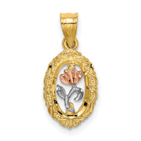 14K Two-tone w/White Rhodium Rose In Oval Frame Charm-K9066