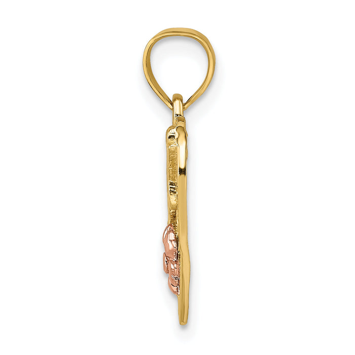 14k Two-Tone w/White Rhodium #1 WIFE In Heart w/Flower Charm-K9071