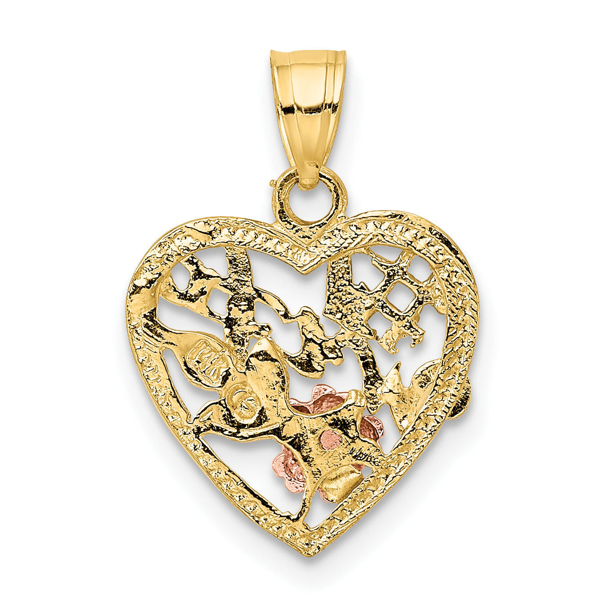 14k Two-Tone w/White Rhodium #1 WIFE In Heart w/Flower Charm-K9071