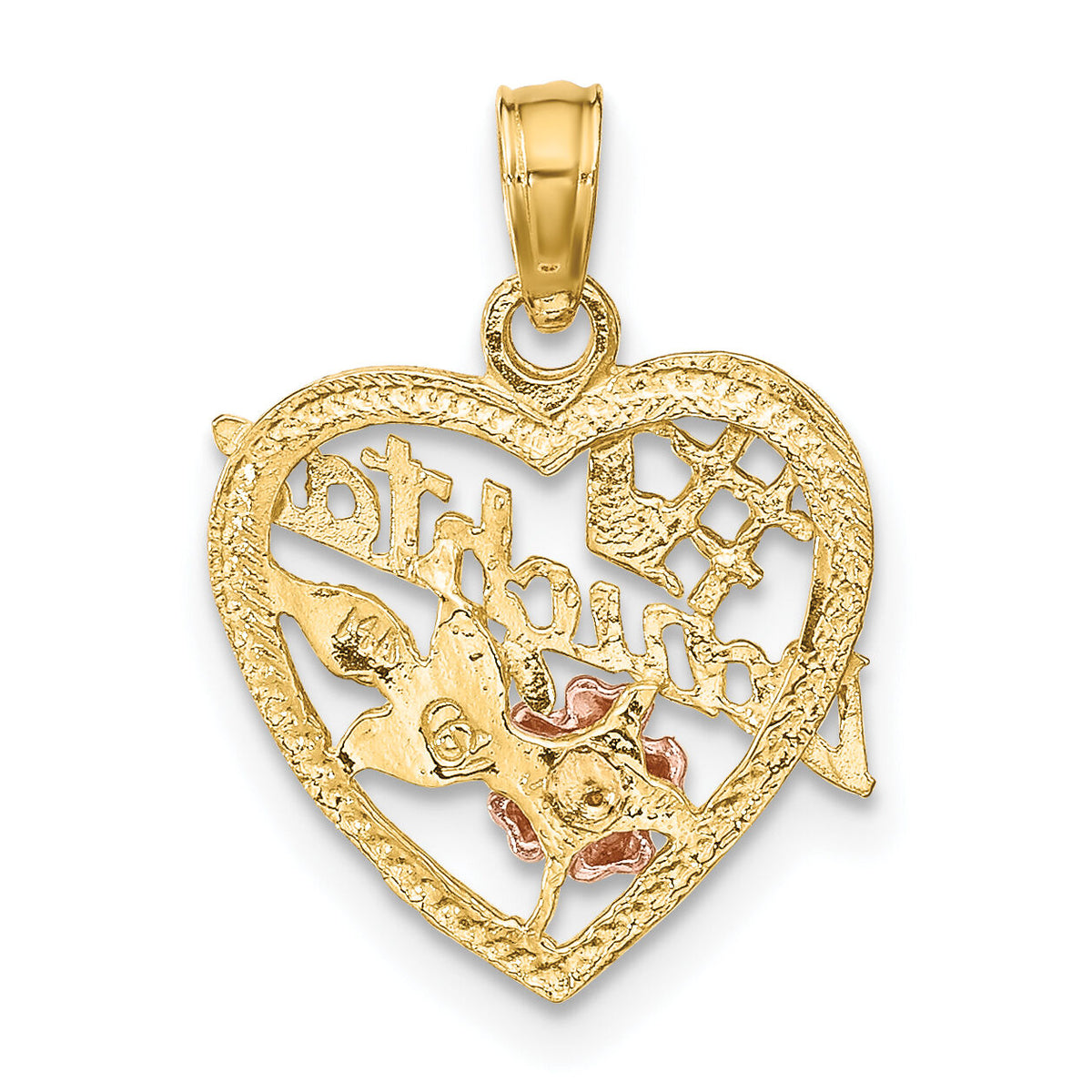 14k Two-tone White Rhodium #1 DAUGHTER IN HEART w/Flowers Charm-K9072