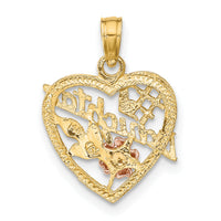 14k Two-tone White Rhodium #1 DAUGHTER IN HEART w/Flowers Charm-K9072