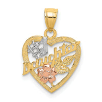 14k Two-tone White Rhodium #1 DAUGHTER IN HEART w/Flowers Charm-K9072