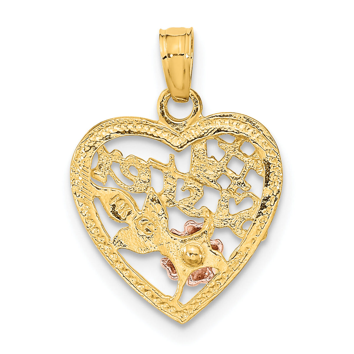 14k Two-tone White Rhodium #1 SISTER In Heart w/ Flowers Charm-K9073