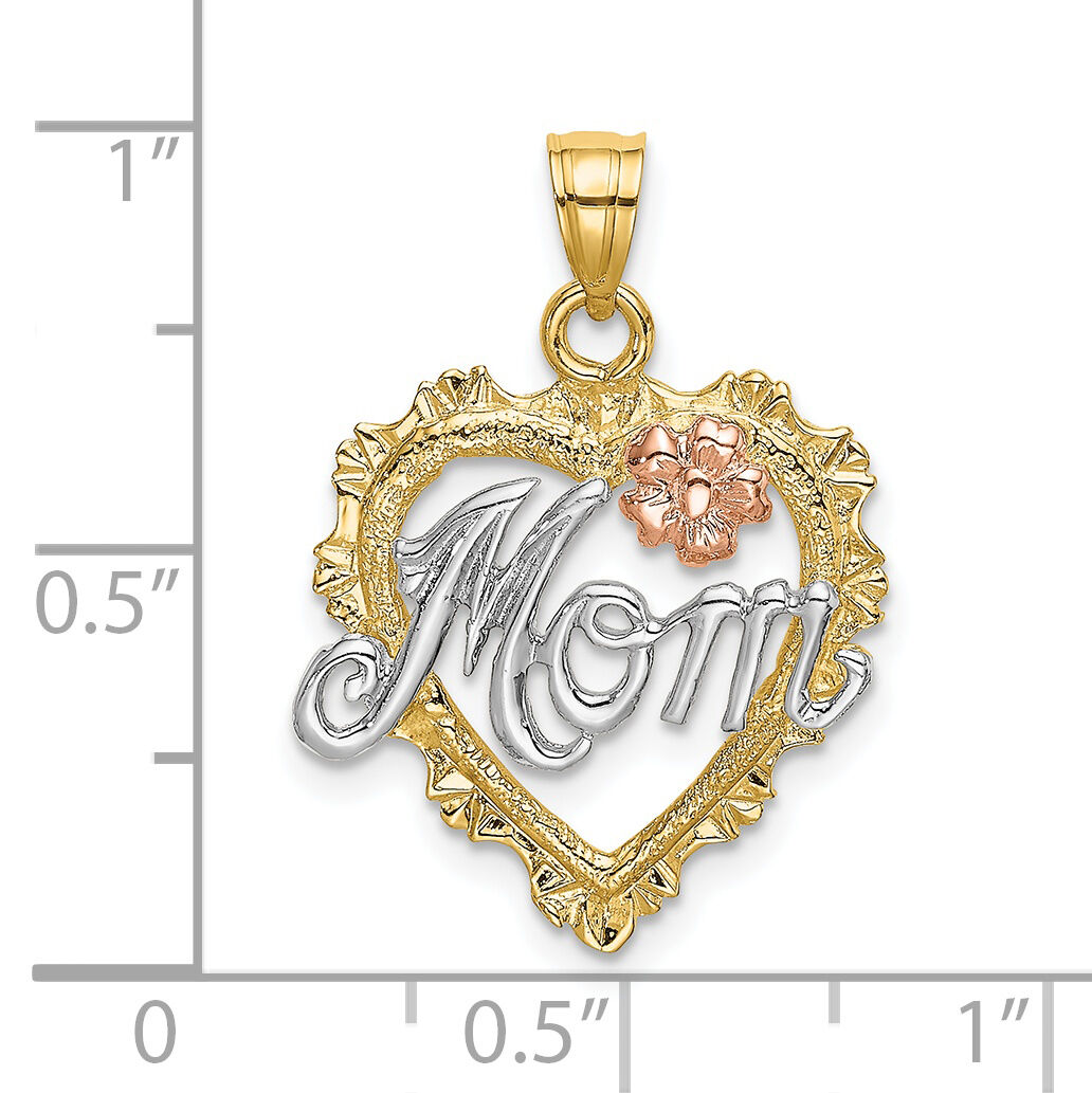 14k Two-tone w/White Rhodium MOM in Heart Charm-K9074