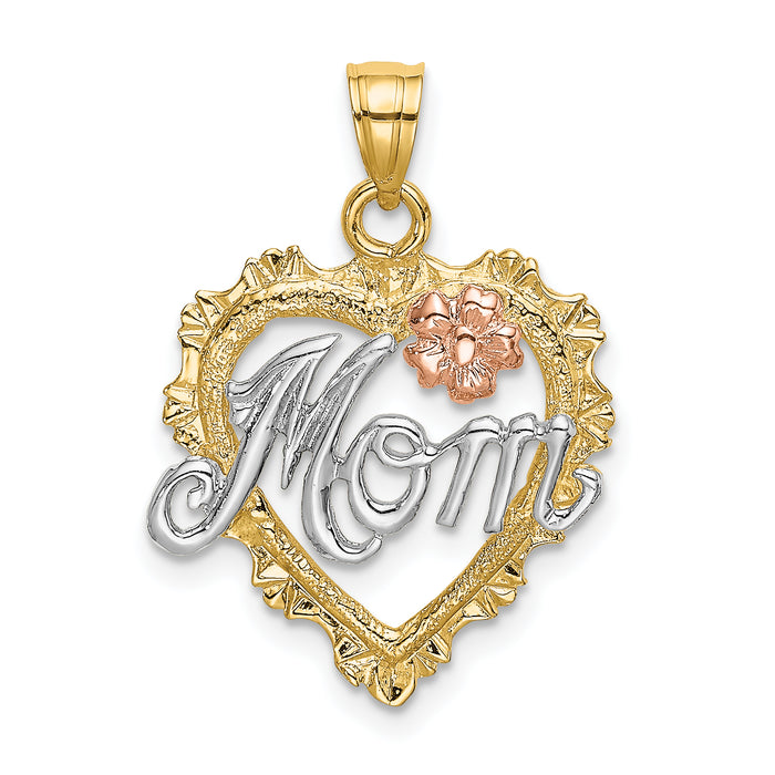 14k Two-tone w/White Rhodium MOM in Heart Charm-K9074