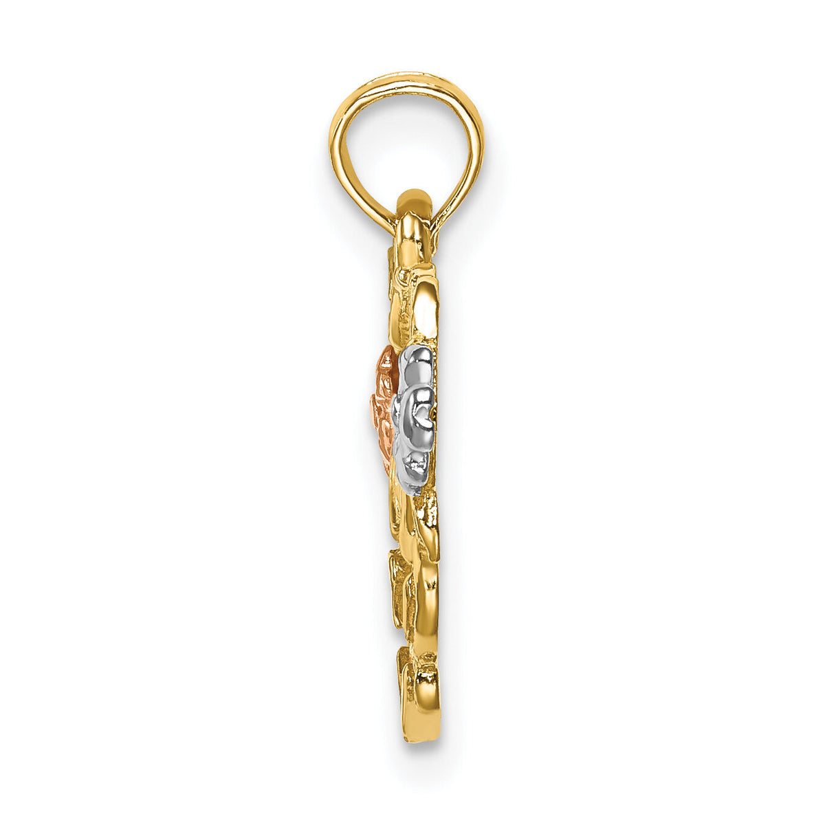 14k Two-tone w/White Rhodium MOM Heart w/Flower Charm-K9075