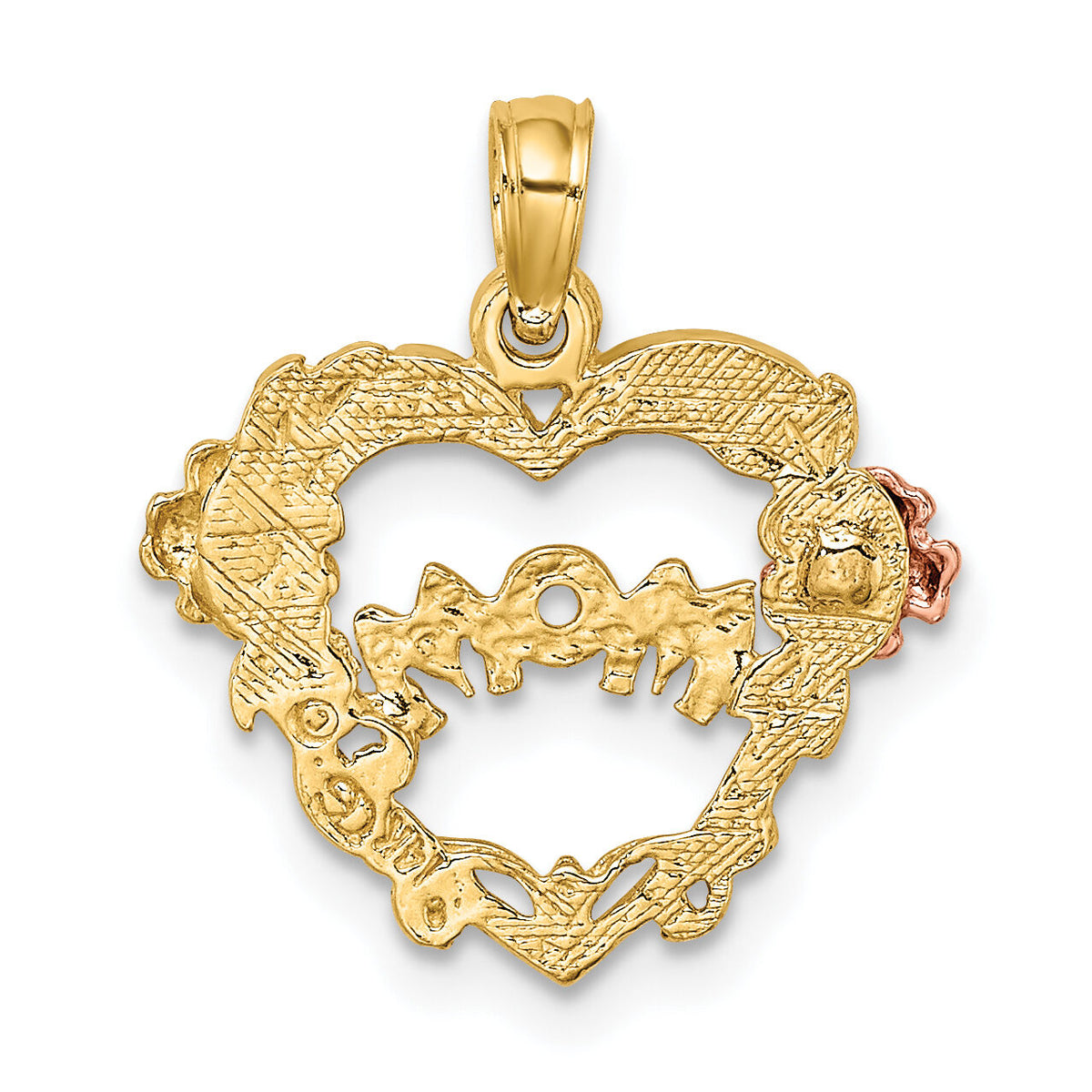 14k Two-tone w/White Rhodium MOM Heart w/Flower Charm-K9075