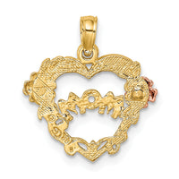14k Two-tone w/White Rhodium MOM Heart w/Flower Charm-K9075