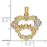 14k Two-tone w/White Rhodium MOM Heart w/Flower Charm-K9075