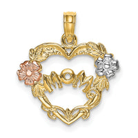 14k Two-tone w/White Rhodium MOM Heart w/Flower Charm-K9075
