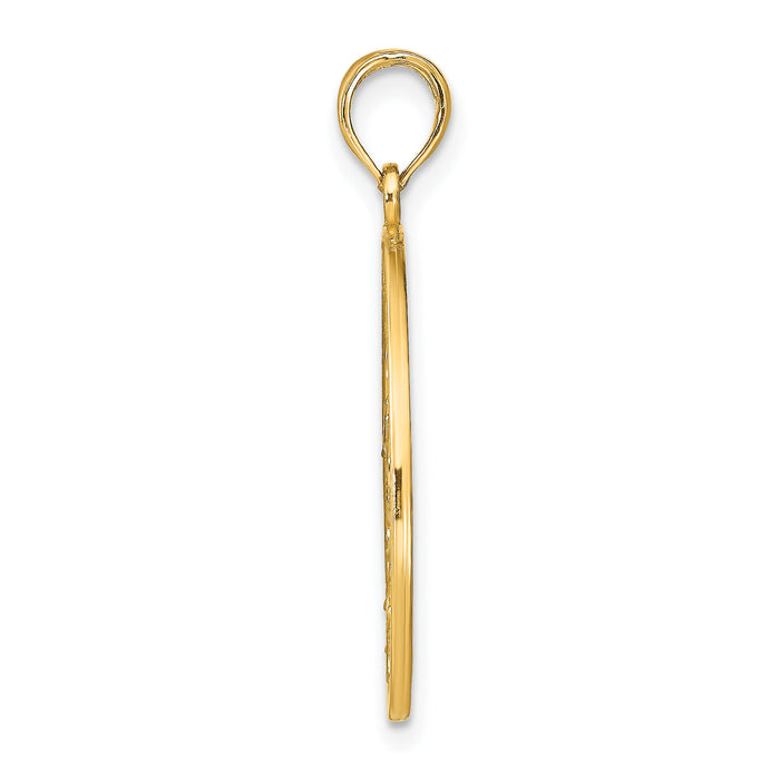 14K w/Rhodium Floral Medallion Pendant Charm-K9076