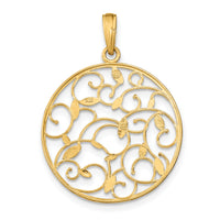 14K w/Rhodium Floral Medallion Pendant Charm-K9076