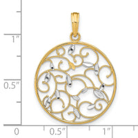 14K w/Rhodium Floral Medallion Pendant Charm-K9076