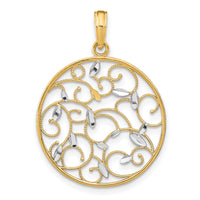 14K w/Rhodium Floral Medallion Pendant Charm-K9076