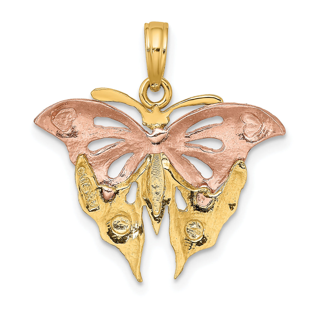 14k Two-Tone and White Rhodium Diamond-cut Butterfly Charm-K9077
