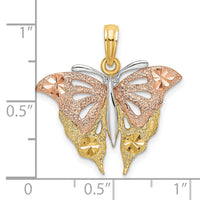 14k Two-Tone and White Rhodium Diamond-cut Butterfly Charm-K9077