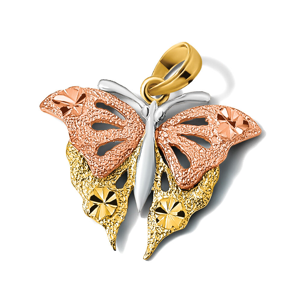14k Two-Tone and White Rhodium Diamond-cut Butterfly Charm-K9077