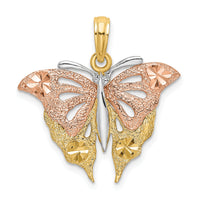 14k Two-Tone and White Rhodium Diamond-cut Butterfly Charm-K9077