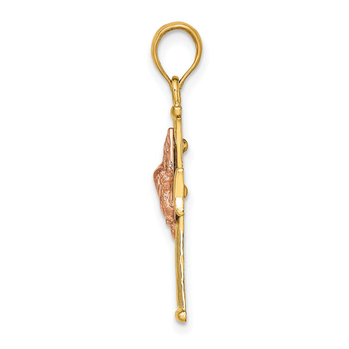 14k Two-tone Textured Finish Cross w/ Dove Charm-K9078