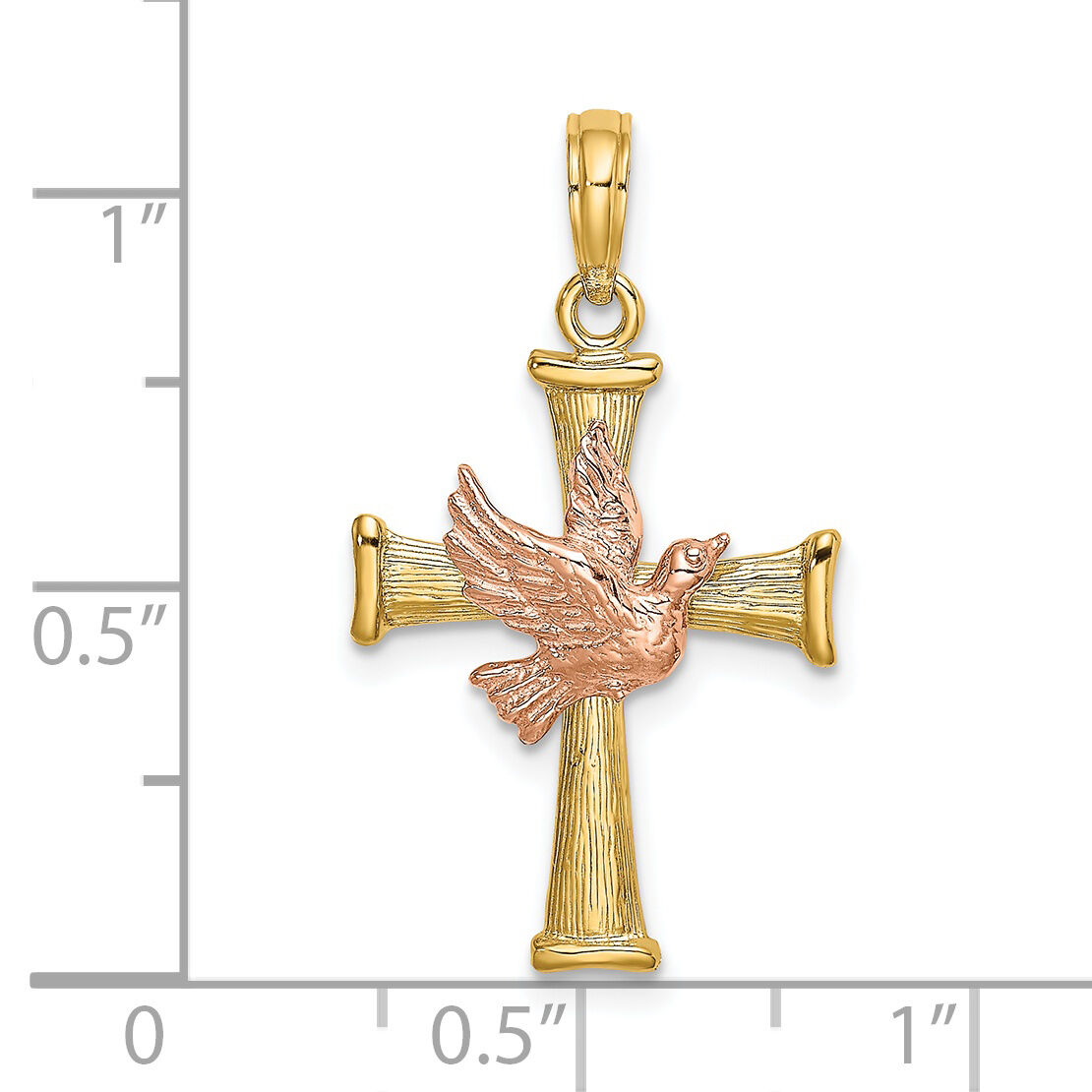 14k Two-tone Textured Finish Cross w/ Dove Charm-K9078