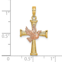 14k Two-tone Textured Finish Cross w/ Dove Charm-K9078